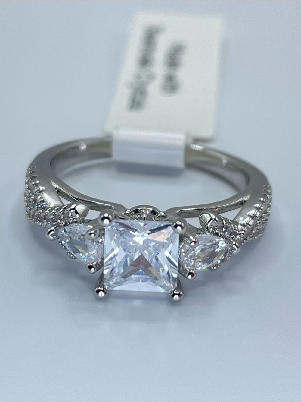 Swarovski Crystal Elements White Crystal Princess Cut Statement Ring Sz 9